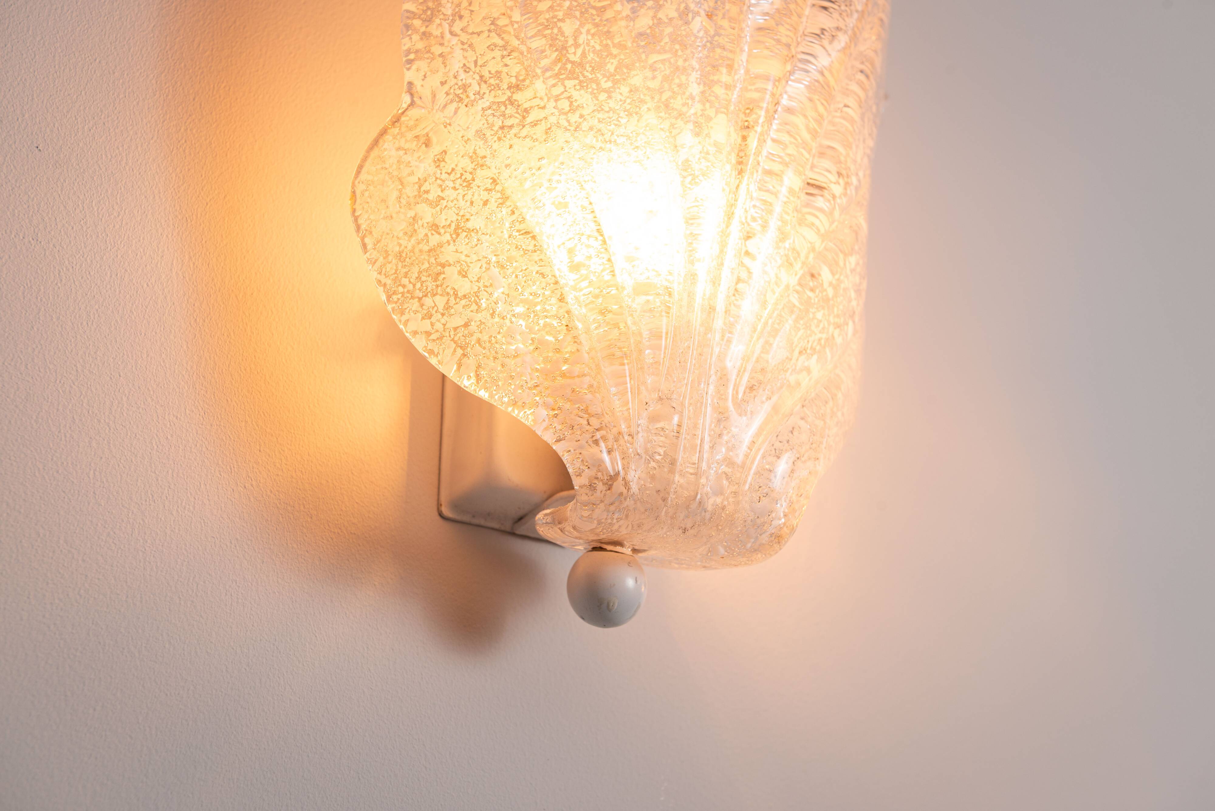 Pair of vintage glass leaf wall lamps