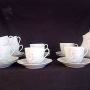 Limoges, Camille Tharaud - Coffee service for 8 people in Limoges porcelain, "Swan" decoration.