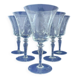 Set of six water glasses in engraved colorless crystal