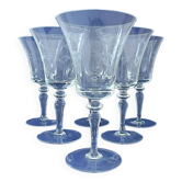 Set of six water glasses in engraved colorless crystal