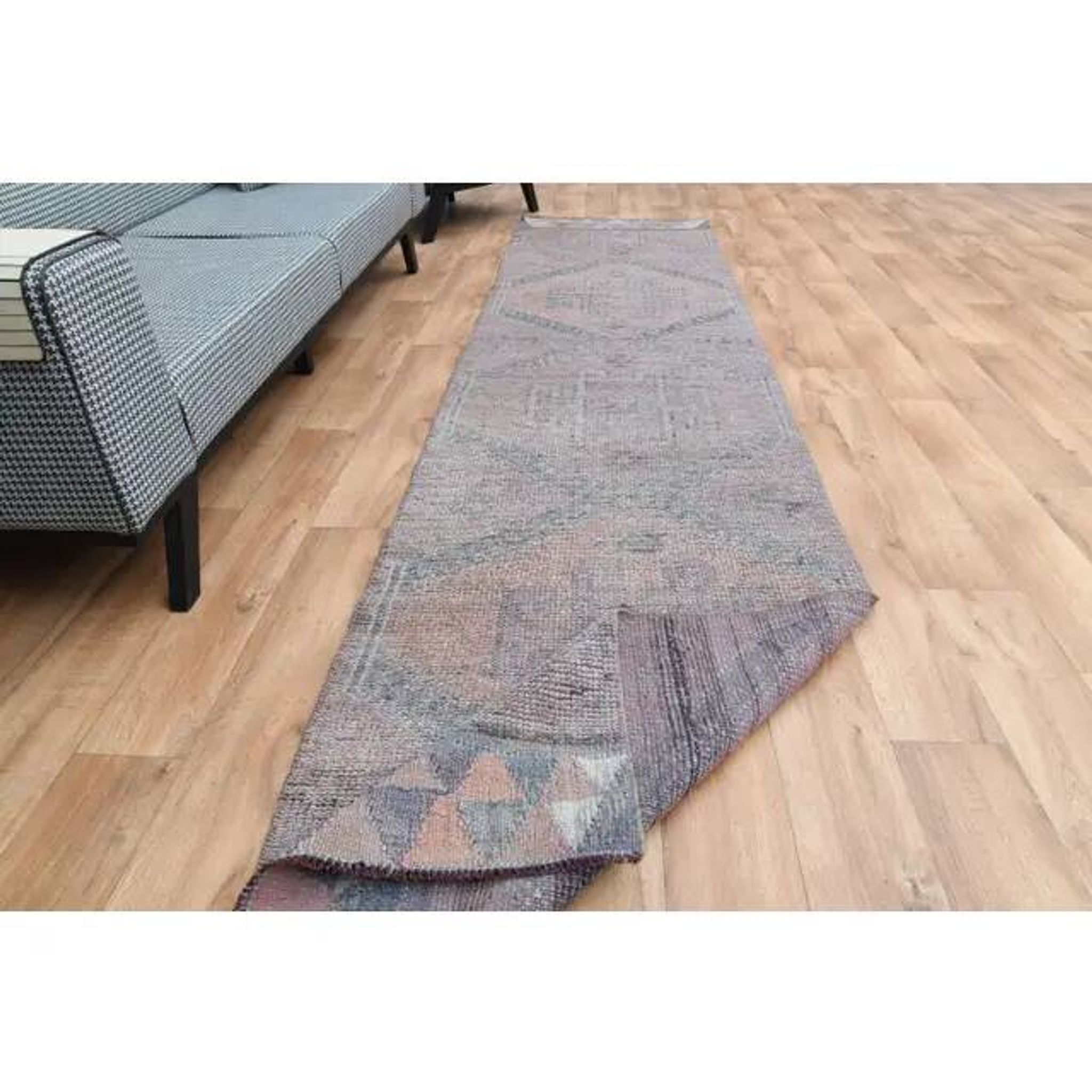 1970s Turkish Oushak Handmade Wool Cotton Pink Area Rug 90x377