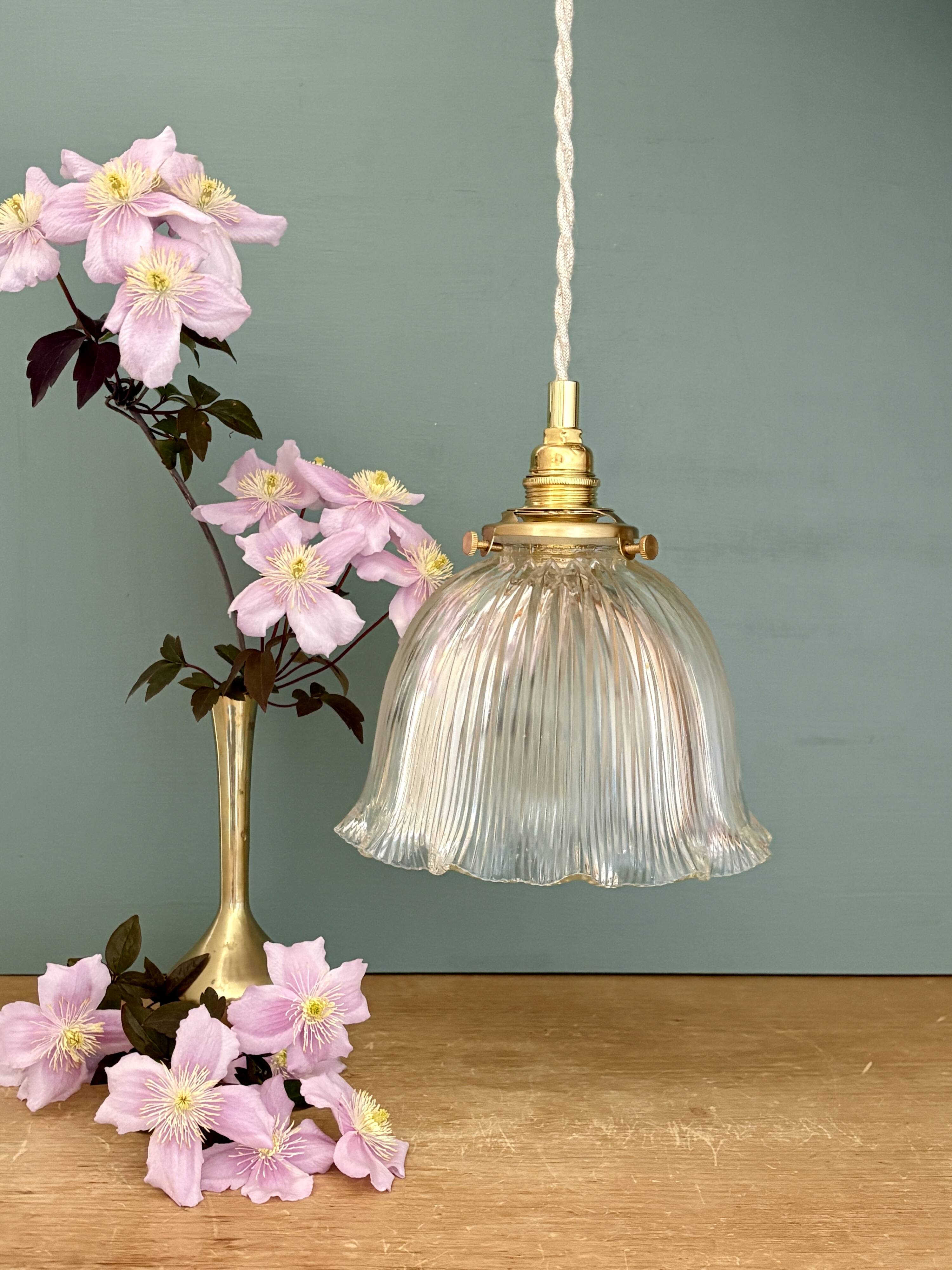 Vintage glass holophane pendant light