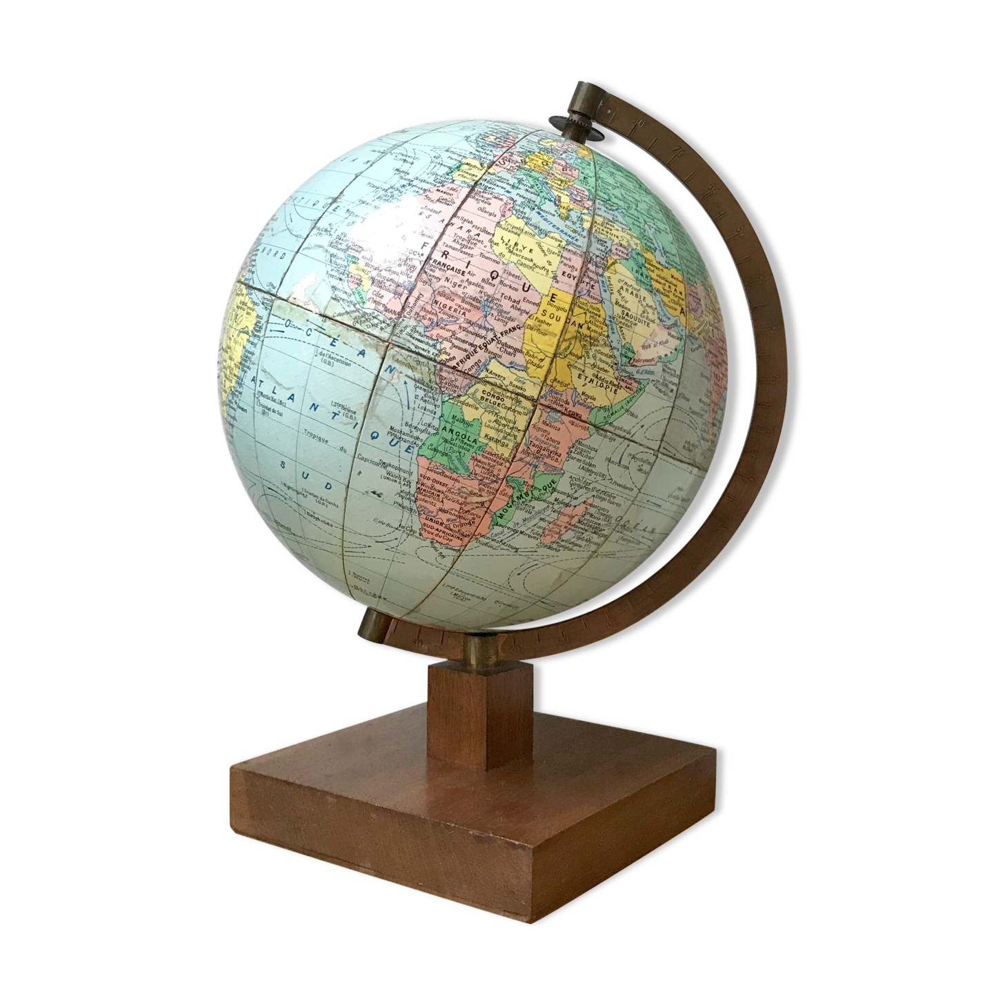 World map wooden base
