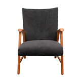 1950s armchair in anthracite velour, completly restored