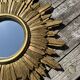Vintage sun mirror 1960 in patinated golden balsa