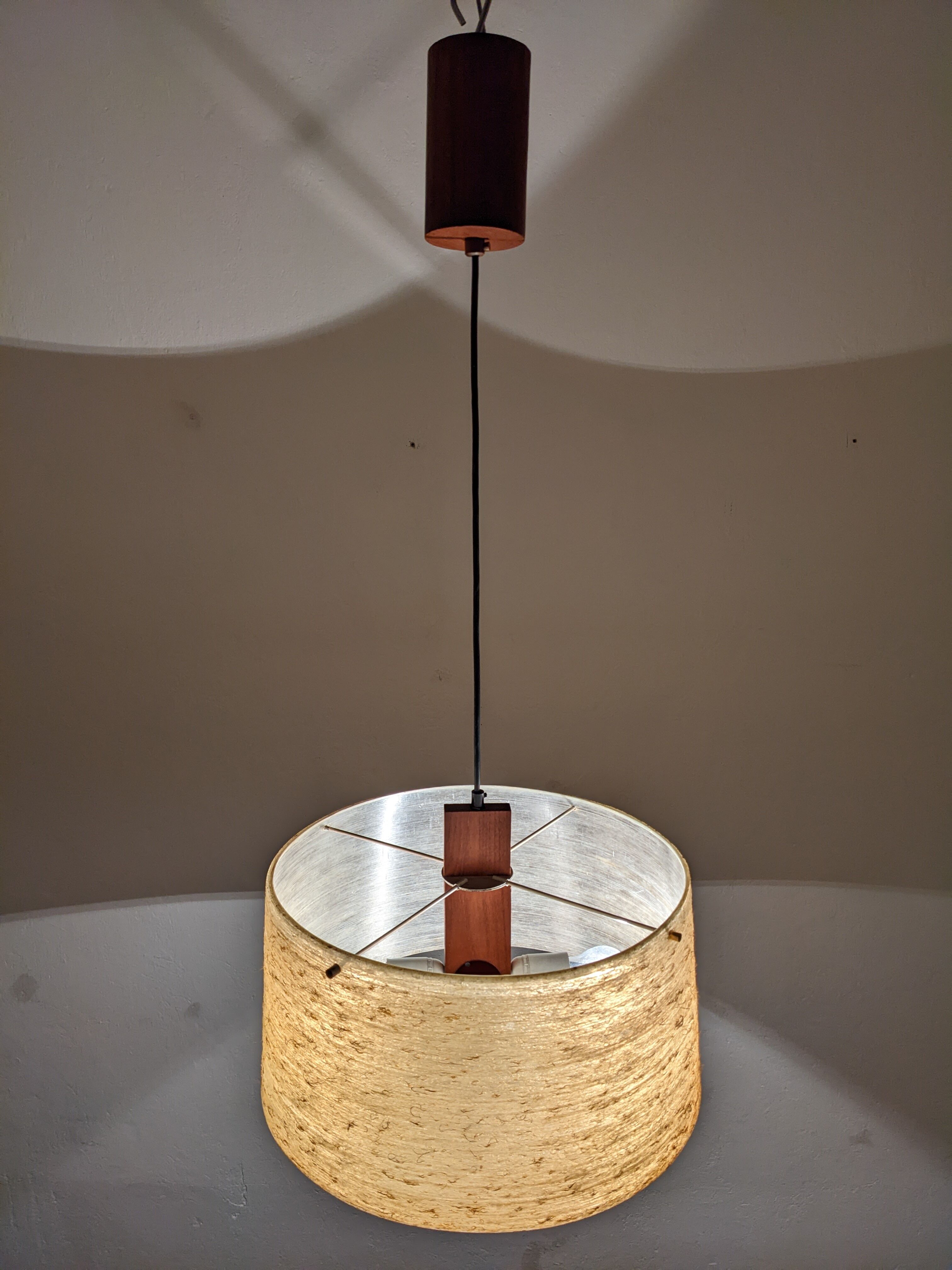 Danish teak and fiberglass pendant lamp from the 50s/60s