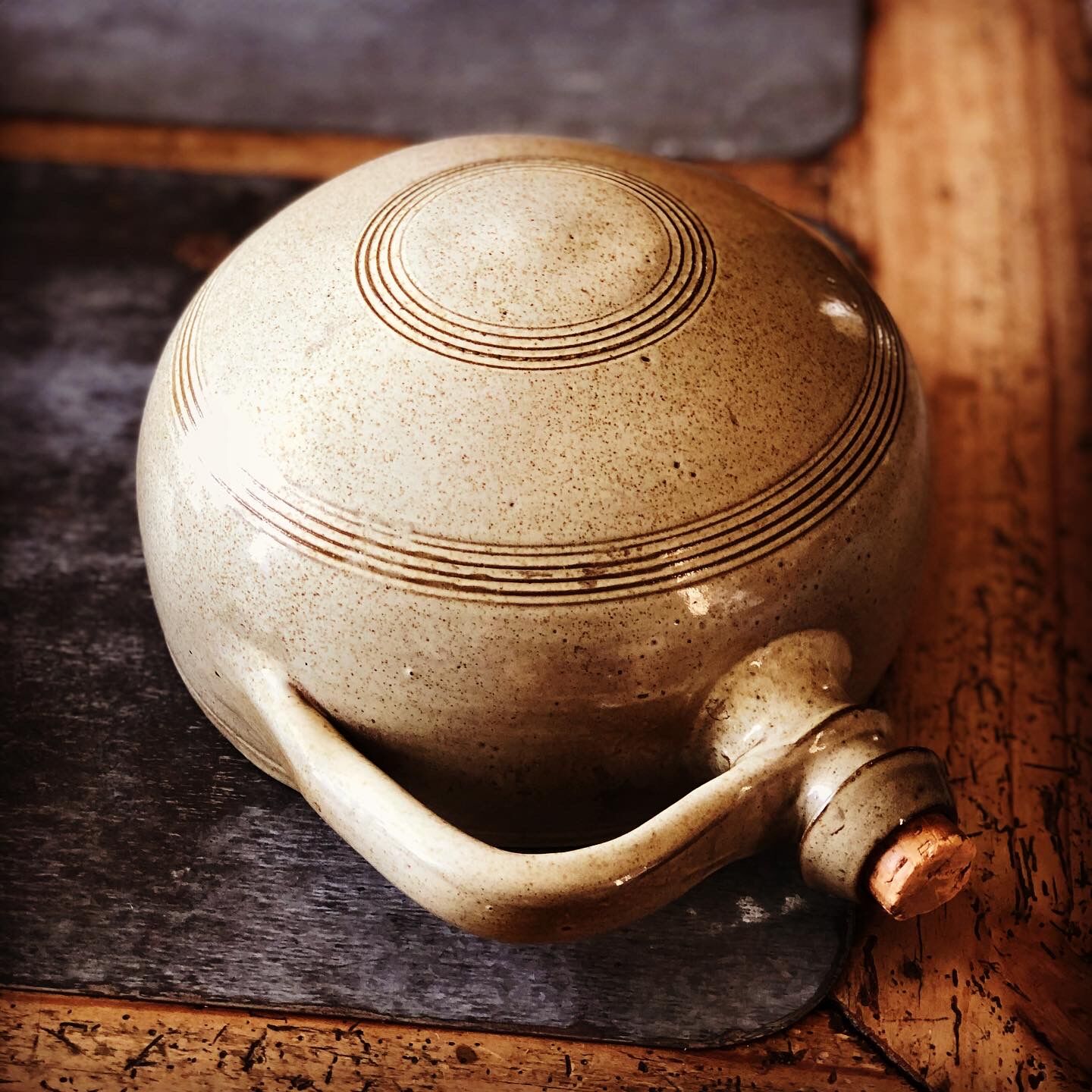 Enamelled sandstone flask