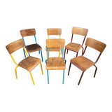 Set of 6 mismatched school chairs multicolor industrial vintage school community mullca dela