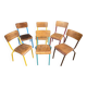 Set of 6 mismatched school chairs multicolor industrial vintage school community mullca dela