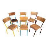 Set of 6 mismatched school chairs multicolor industrial vintage school community mullca dela