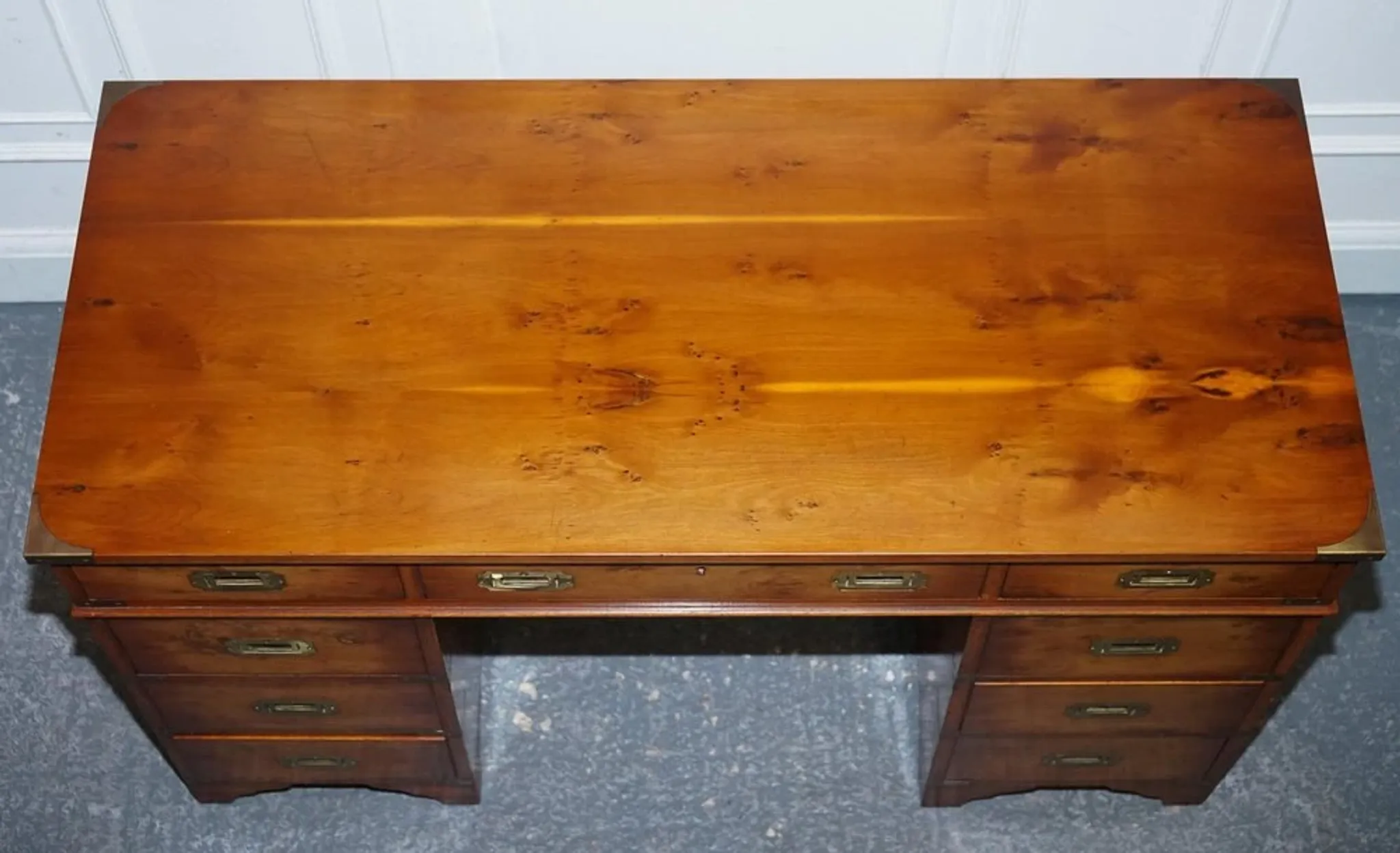 Vintage Military Campaign Twin Desk in Yew Wood