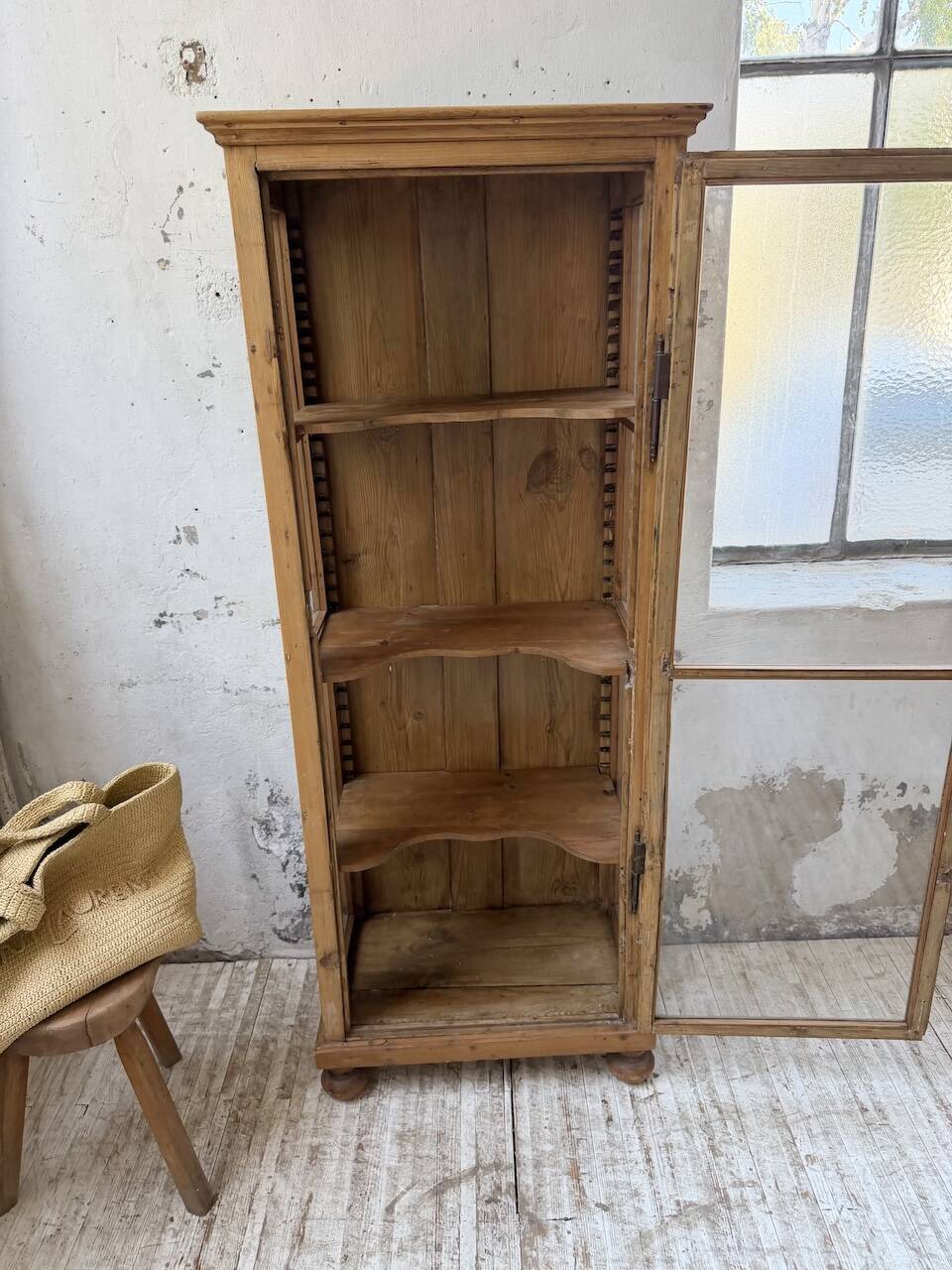 19th-century English pine display cabinet