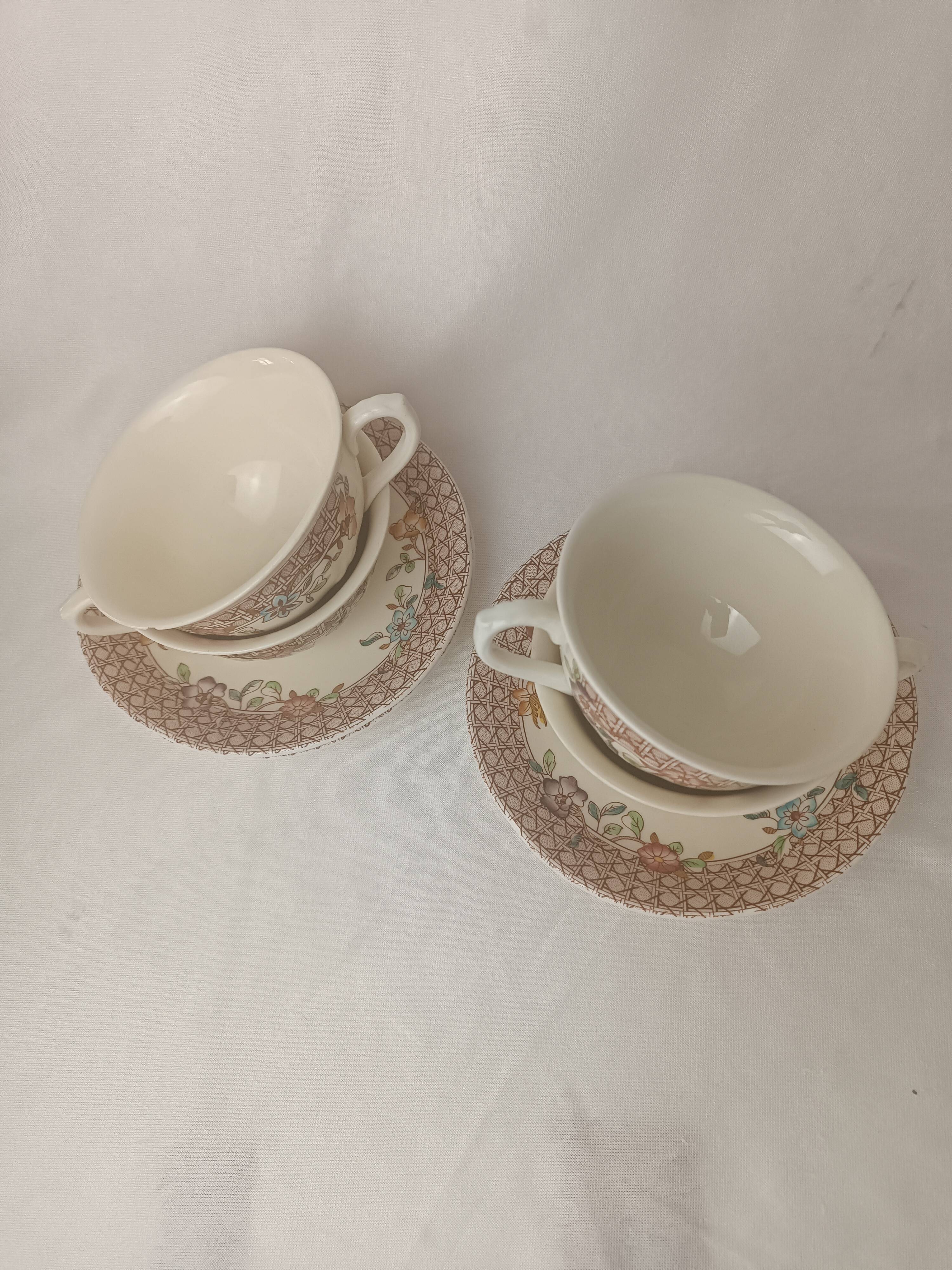 4 Mason's Autumn Trellis Porcelain Teacups & Saucers