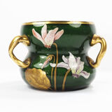 Vase art nouveau en verre aventurine émaillé vers 1900