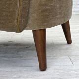 1970s, Danish armchair, green furniture velour, beech wood legs.