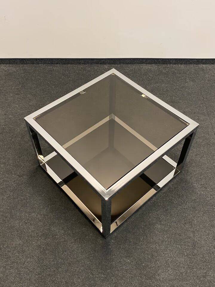 Italian Side Tables - Mid-Century Chrome/Smoked Glass, 1970s