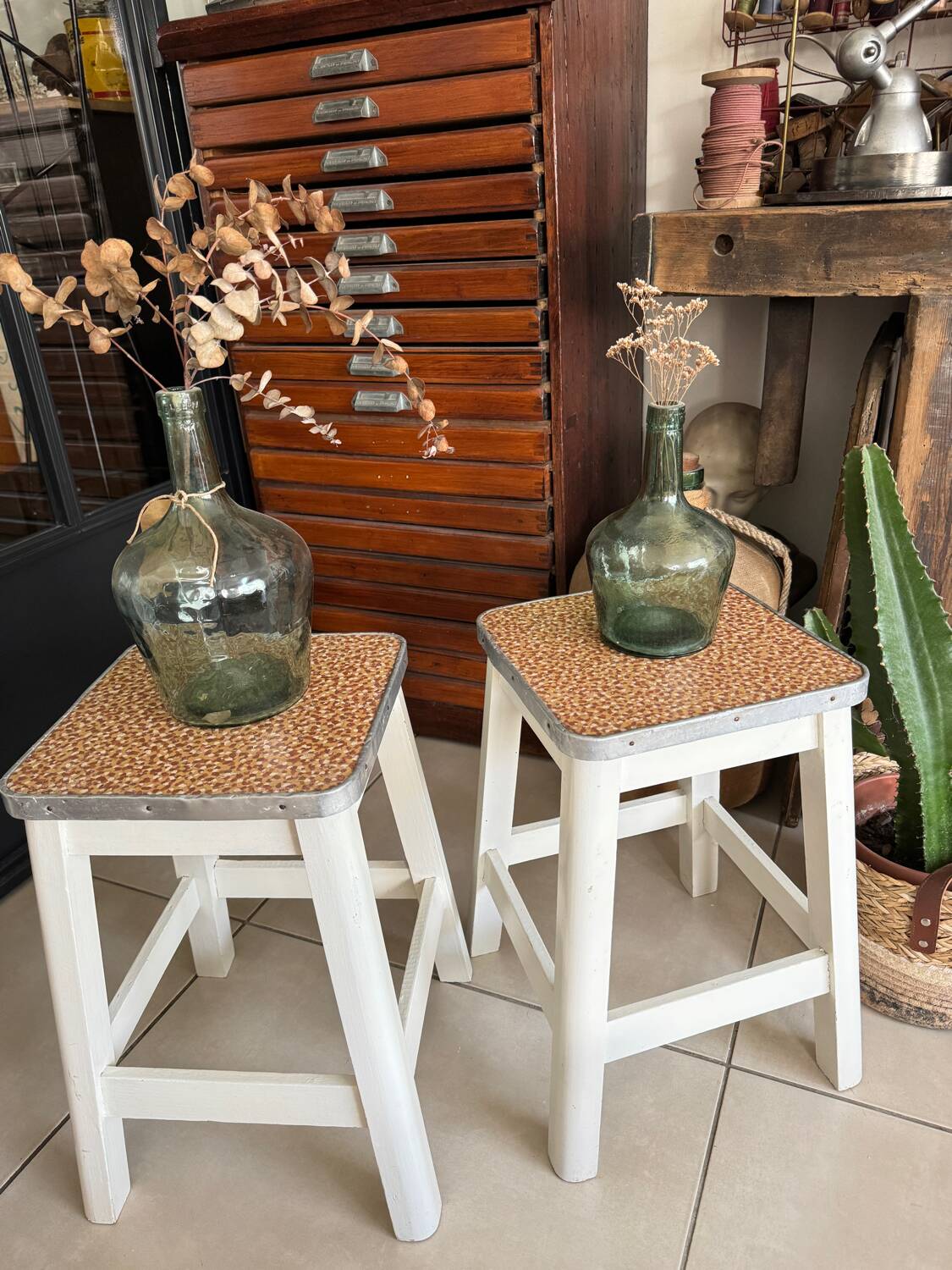 Pair of vintage wooden stools