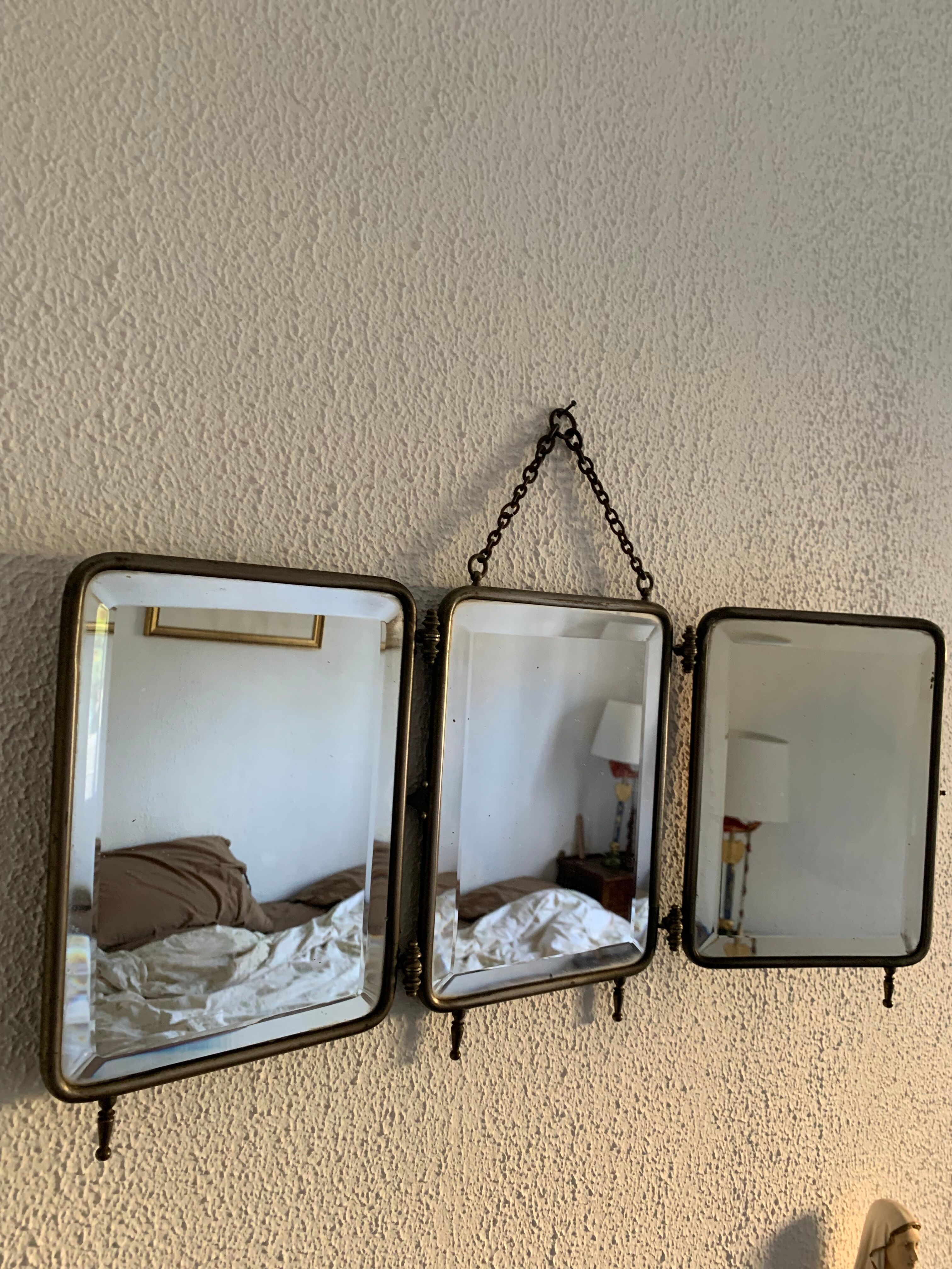 Vintage mirror 1930 triptych beveled barber crystal - 28 x 58 cm