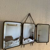 Vintage mirror 1930 triptych beveled barber crystal - 28 x 58 cm