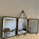 Vintage mirror 1930 triptych beveled barber crystal - 28 x 58 cm