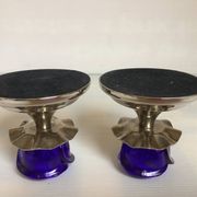 Pair of cobalt blue tulip-base candlesticks