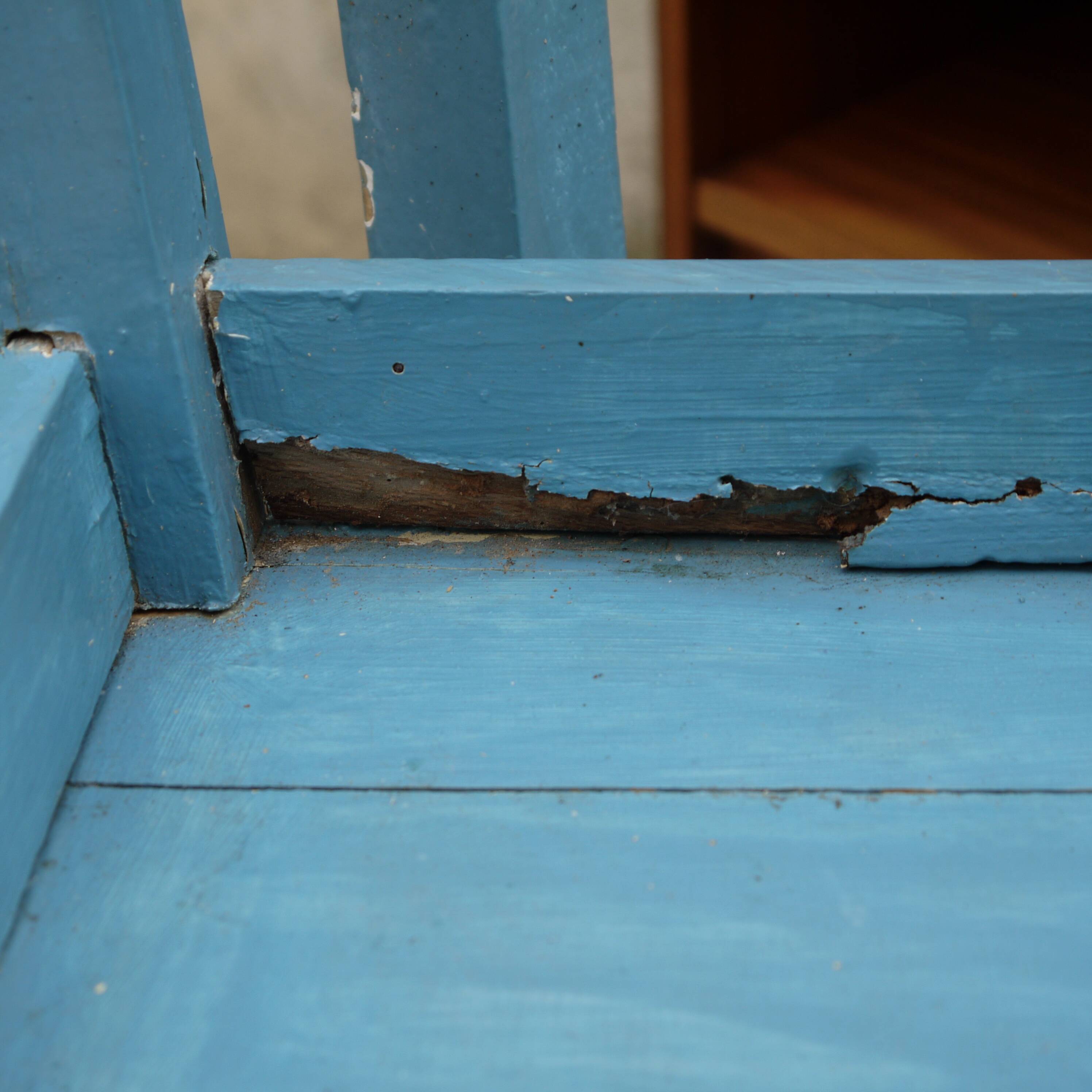 Three blue wooden stools