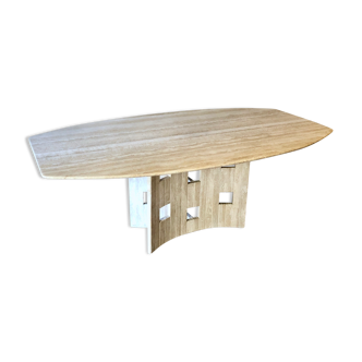 Travertine dining table with openwork legs
