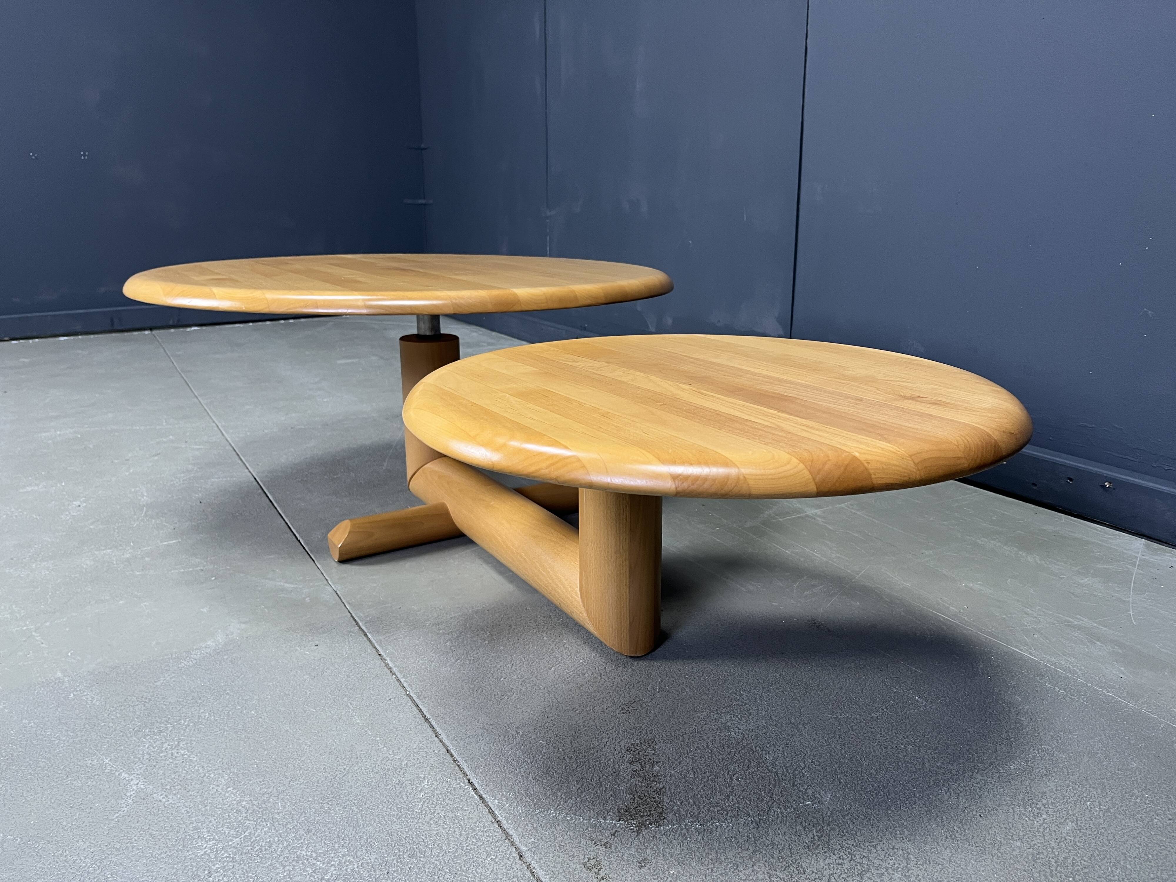 Two tier wooden pivoting top coffee table by roche Bobois, 1980s