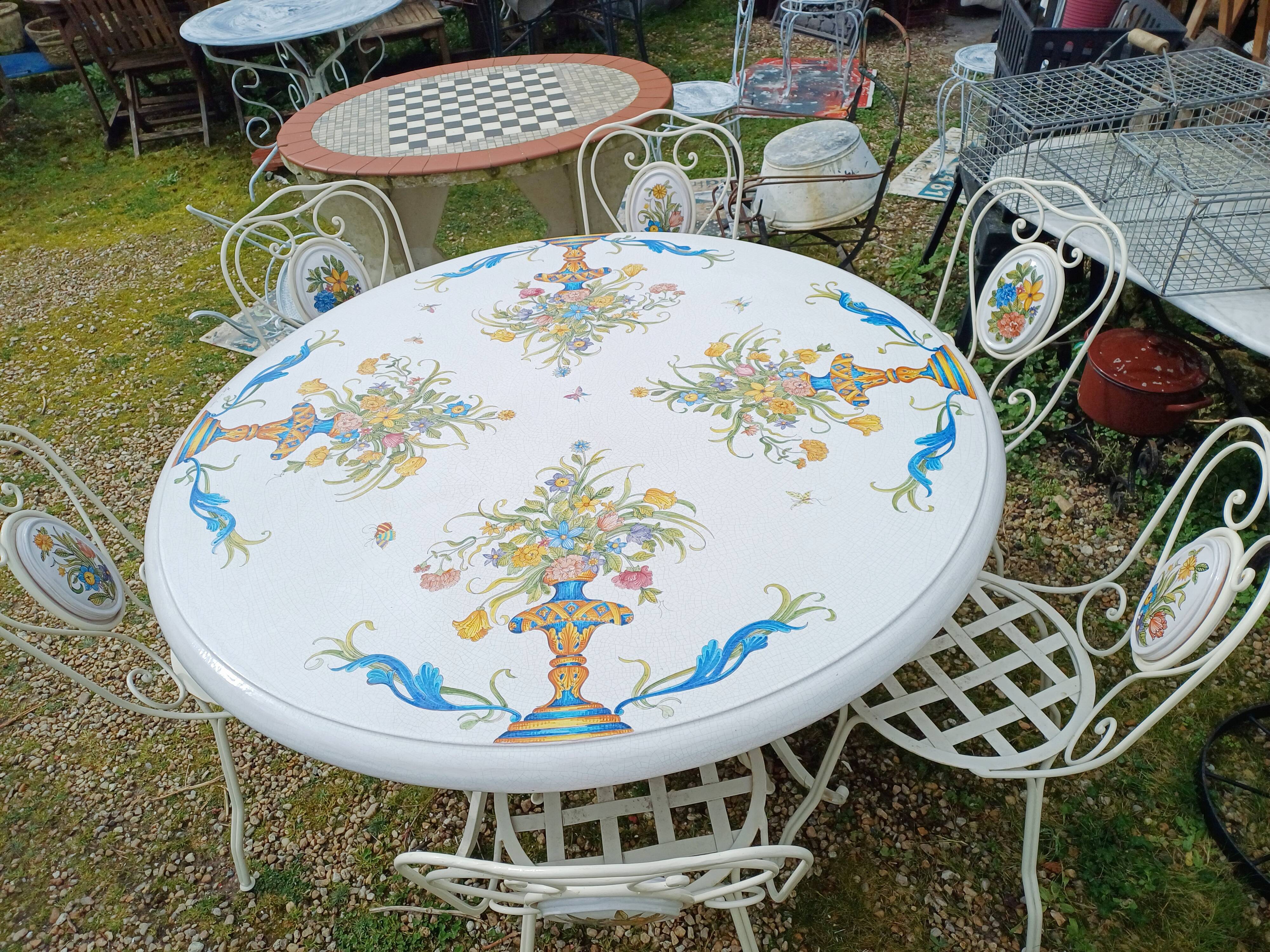 Garden furniture. Wrought iron and ceramic. Italian handcrafted.