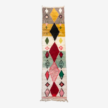 Moroccan Berber carpet Boujaad corridor with flat and colored diamonds 321x73cm