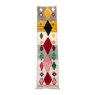 Tapis berbère marocain Boujaad couloir à aplats et losanges colorés 321x73cm