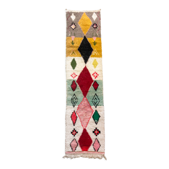 Moroccan Berber carpet Boujaad corridor with flat and colored diamonds 321x73cm