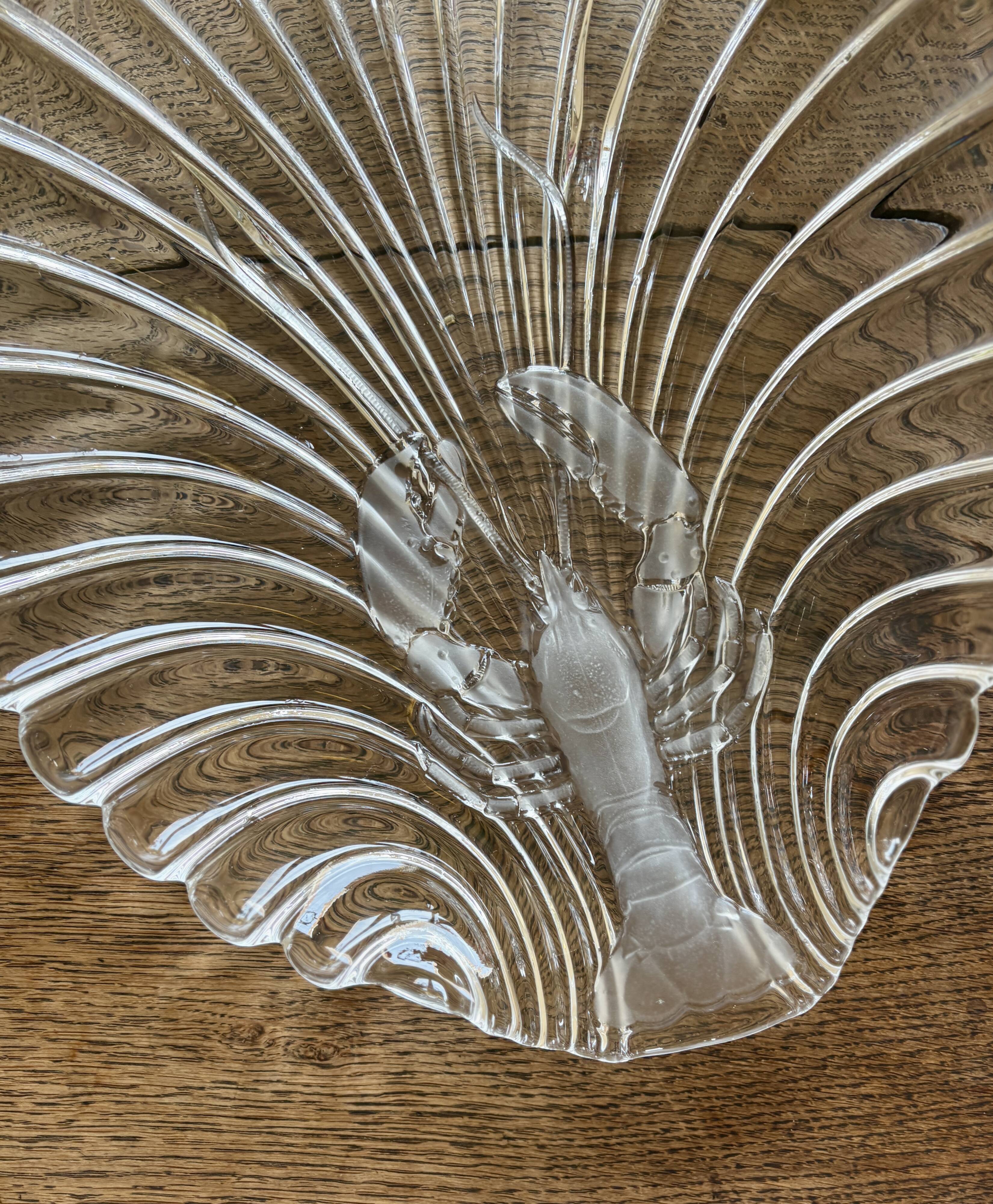 Vintage thick glass dish with lobster decorations