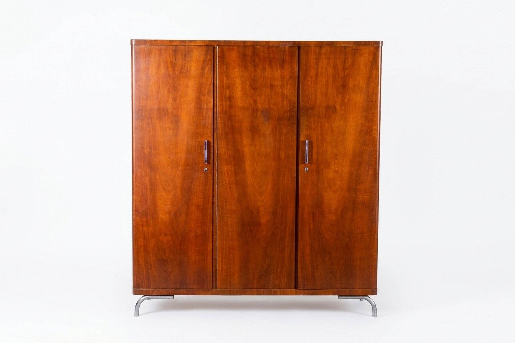 Bauhaus Wardrobe in Chromed Steel and Walnut by Slezak, Czech, 1930s