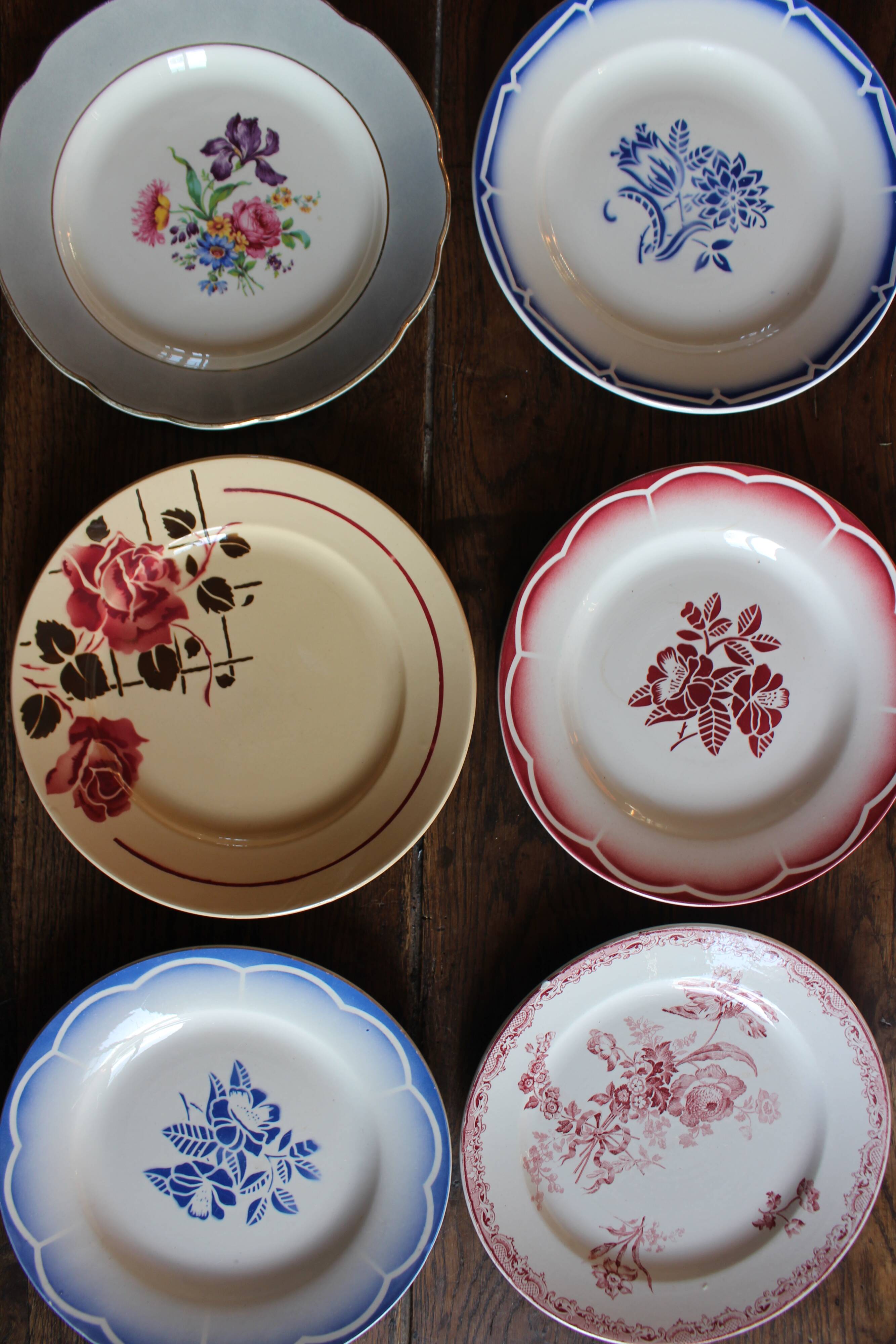 6 mismatched flat plates Marsac Canebière Fontanges Digoin Sarreguemines