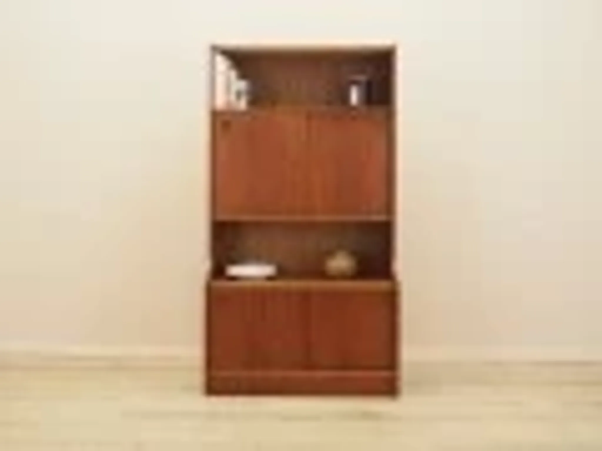 Danish teak veneered bookcase with sliding doors, 1970s