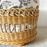 Rattan pouf and vintage fabric