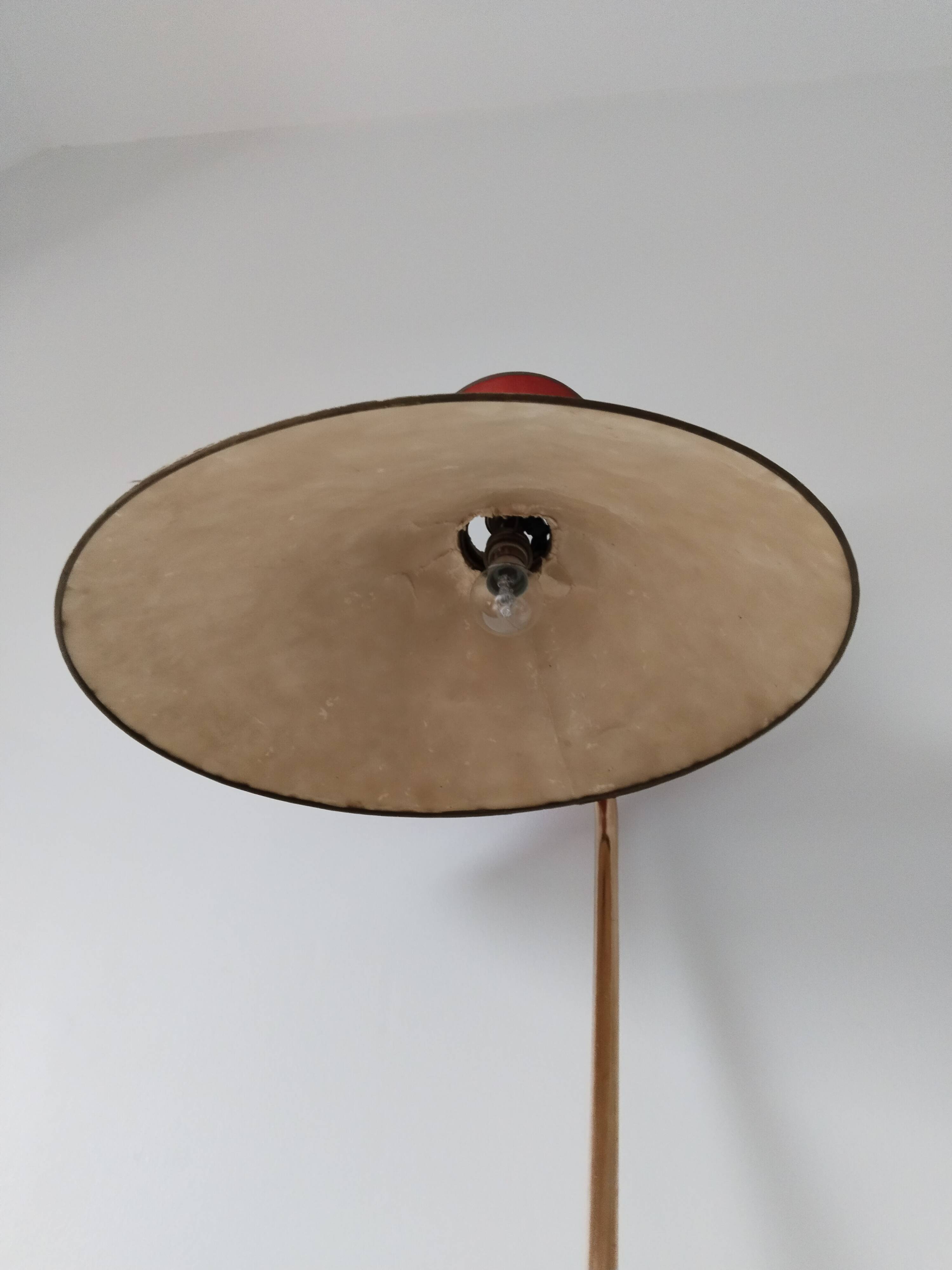 Scoubidou tripod floor lamp, Lunel style diabolo lampshade, 1950s