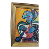 Portrait moderne du milieu du siècle, composition Bauhaus, peinture à l'huile, années 1960, encadrée