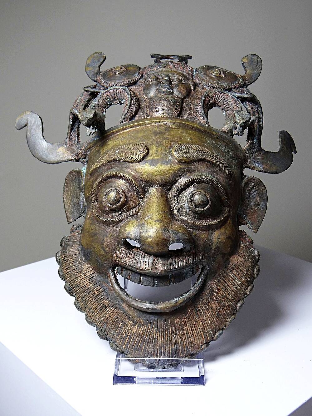 Vintage African bronze mask from Bamoun, Cameroon