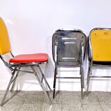 3 chrome & faux leather folding chairs, Elio Zema, Italy 1980s