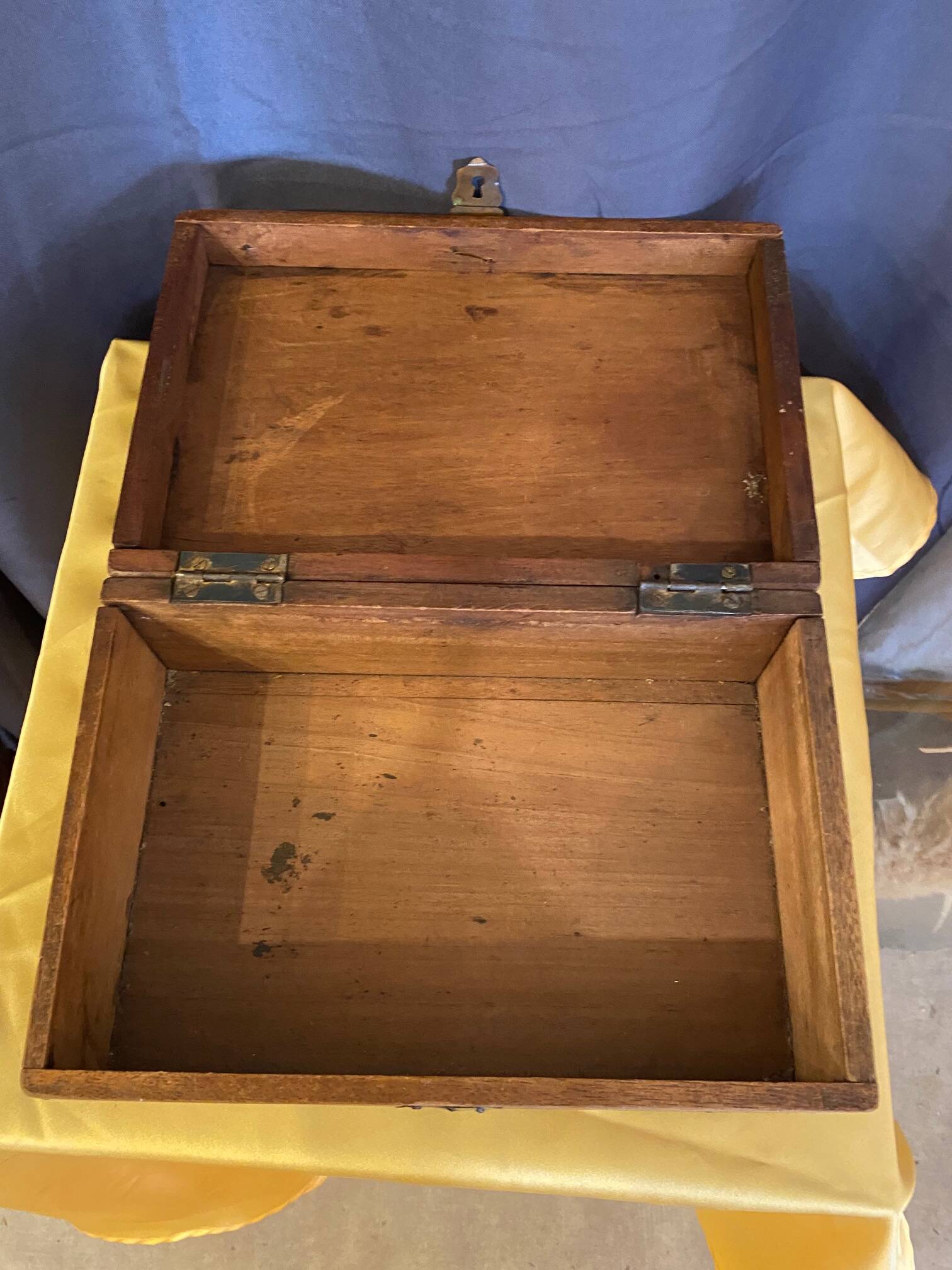 Old wooden box early 20th century market box with brass handle