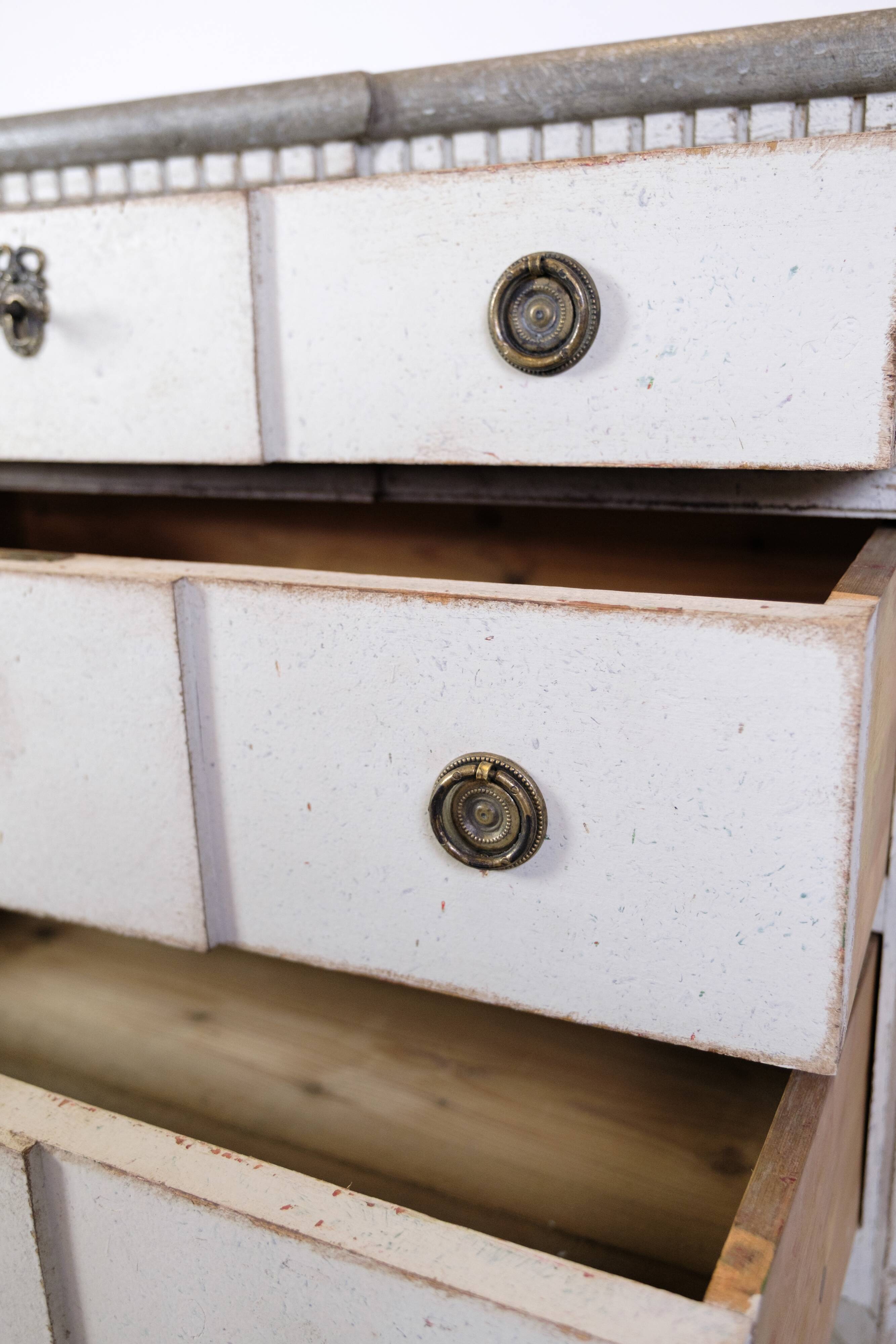 Gustavian Chest Of Drawers Grey Painted, Swedish Origin From 1840s