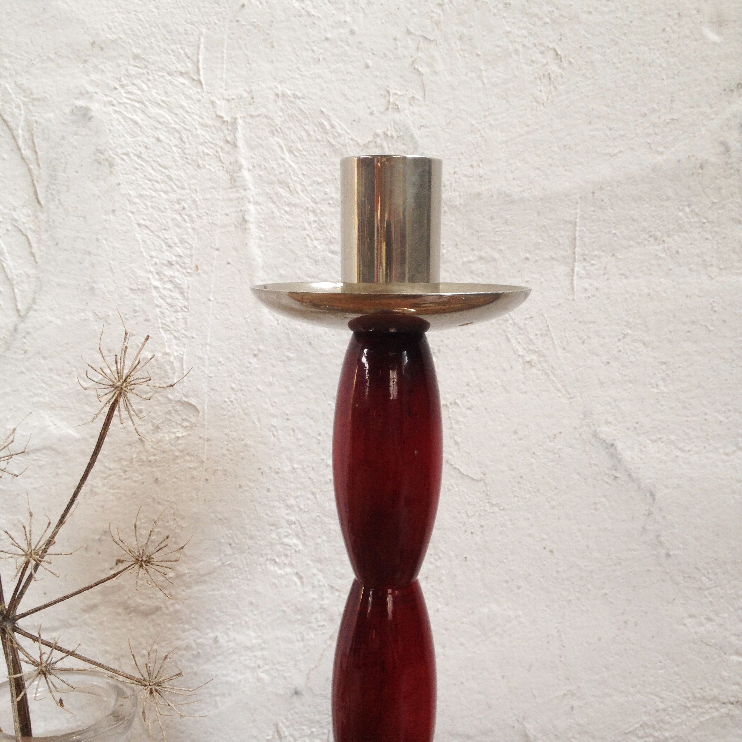 Scandinavian candlestick, wood and chrome
