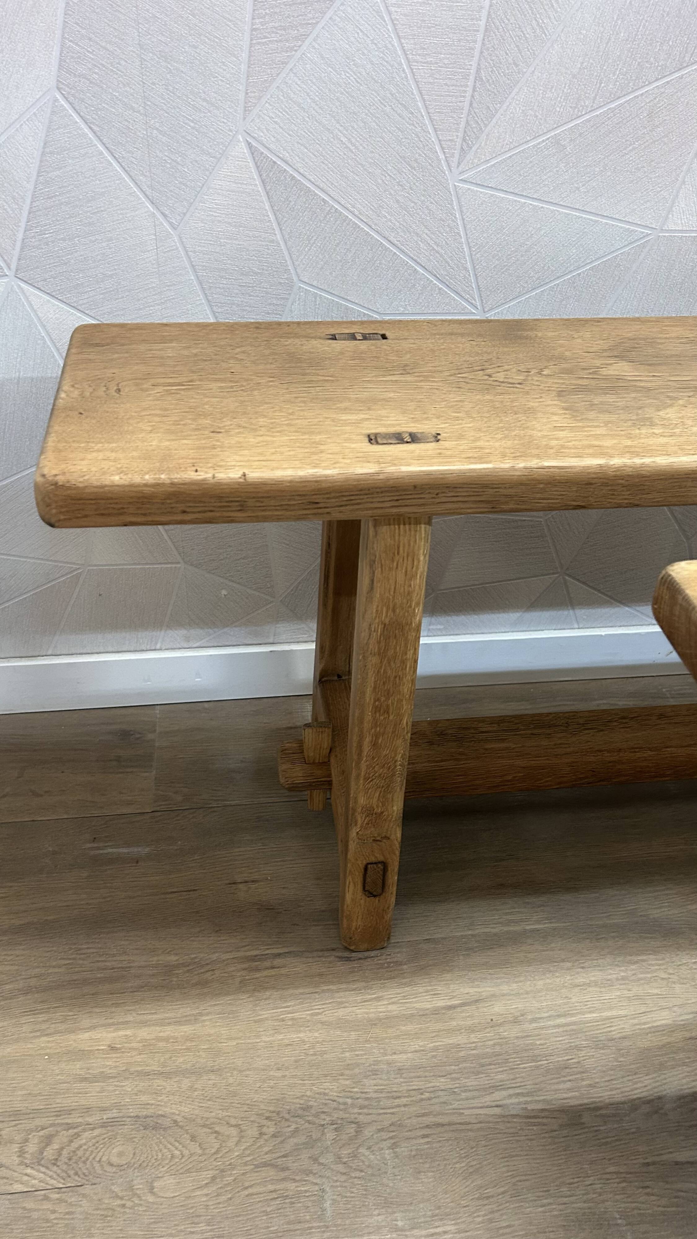 Pair of solid stripped oak farmhouse benches