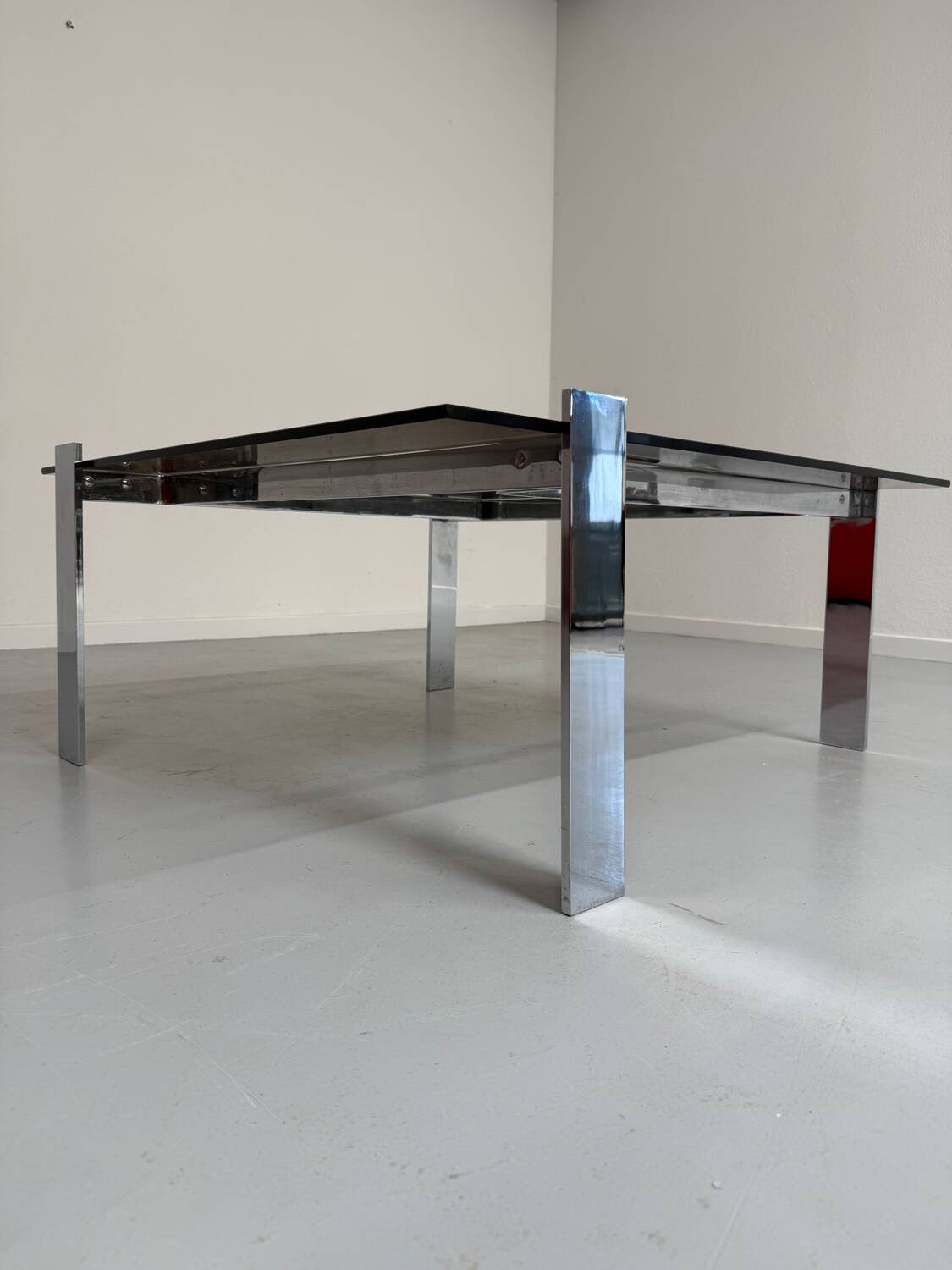 Smoked glass and chrome steel coffee table, Italian design from the 70s