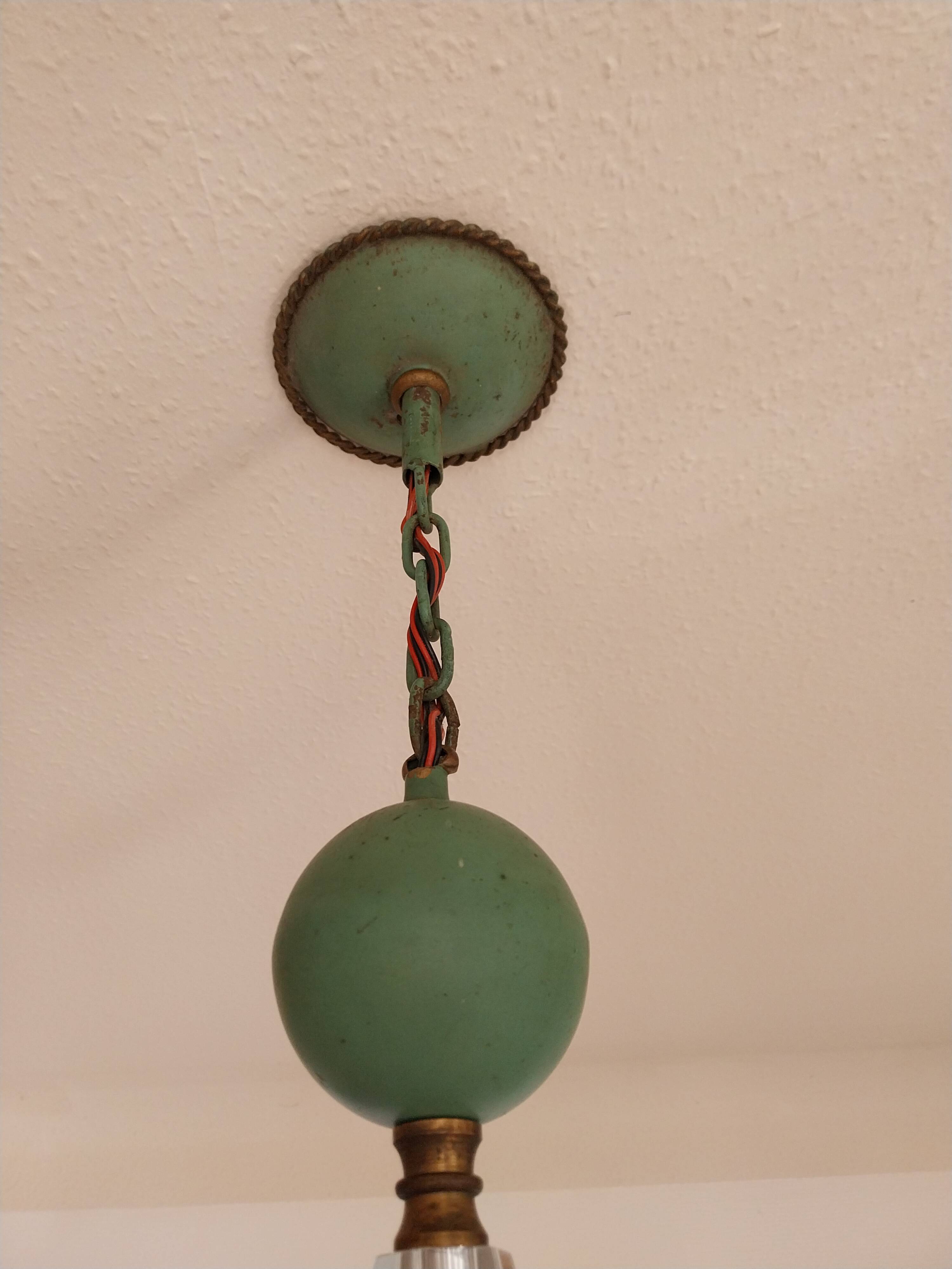 Lustre Art déco en fer forgé laiton et verre