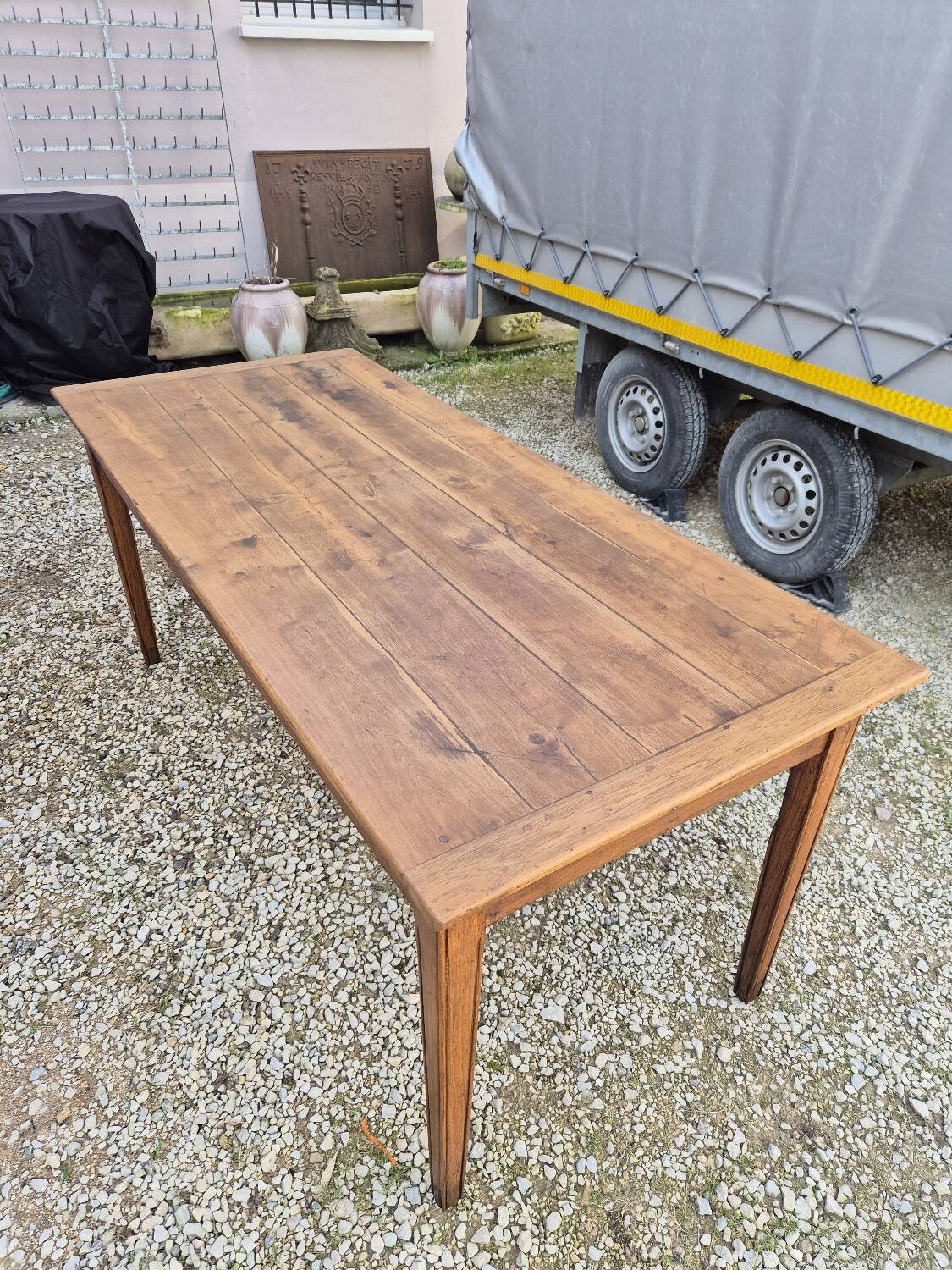 Antique rustic farmhouse table in solid oak, 19th century