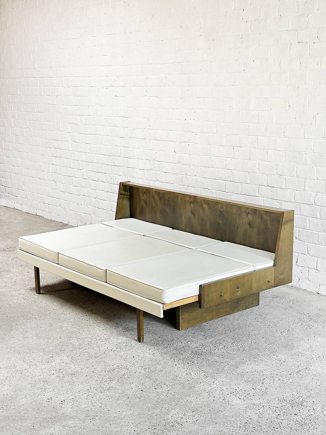 French Modernist Living Room Sofa Set In White Leather, 1950's