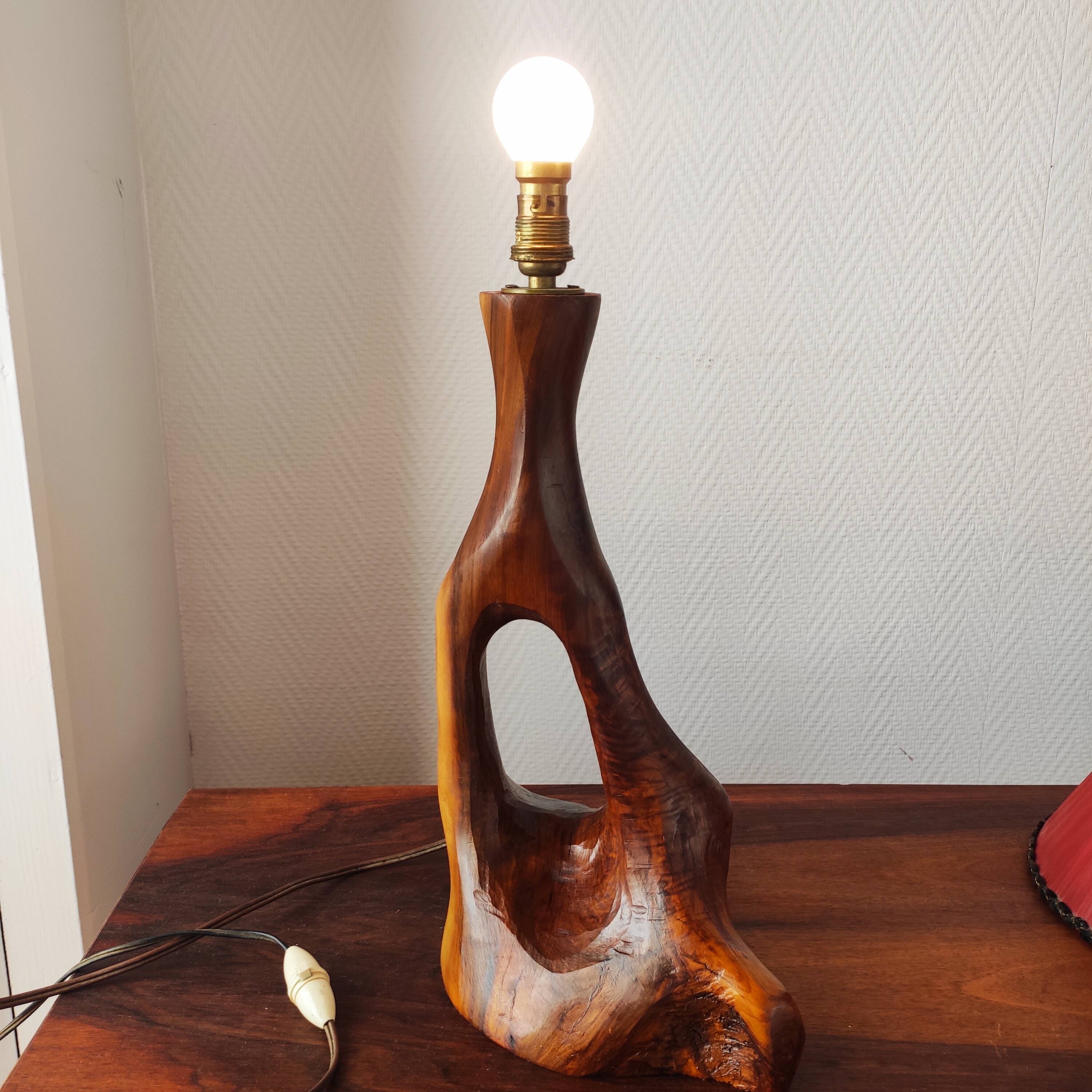 Brutalist lamp 1950/60 olive wood